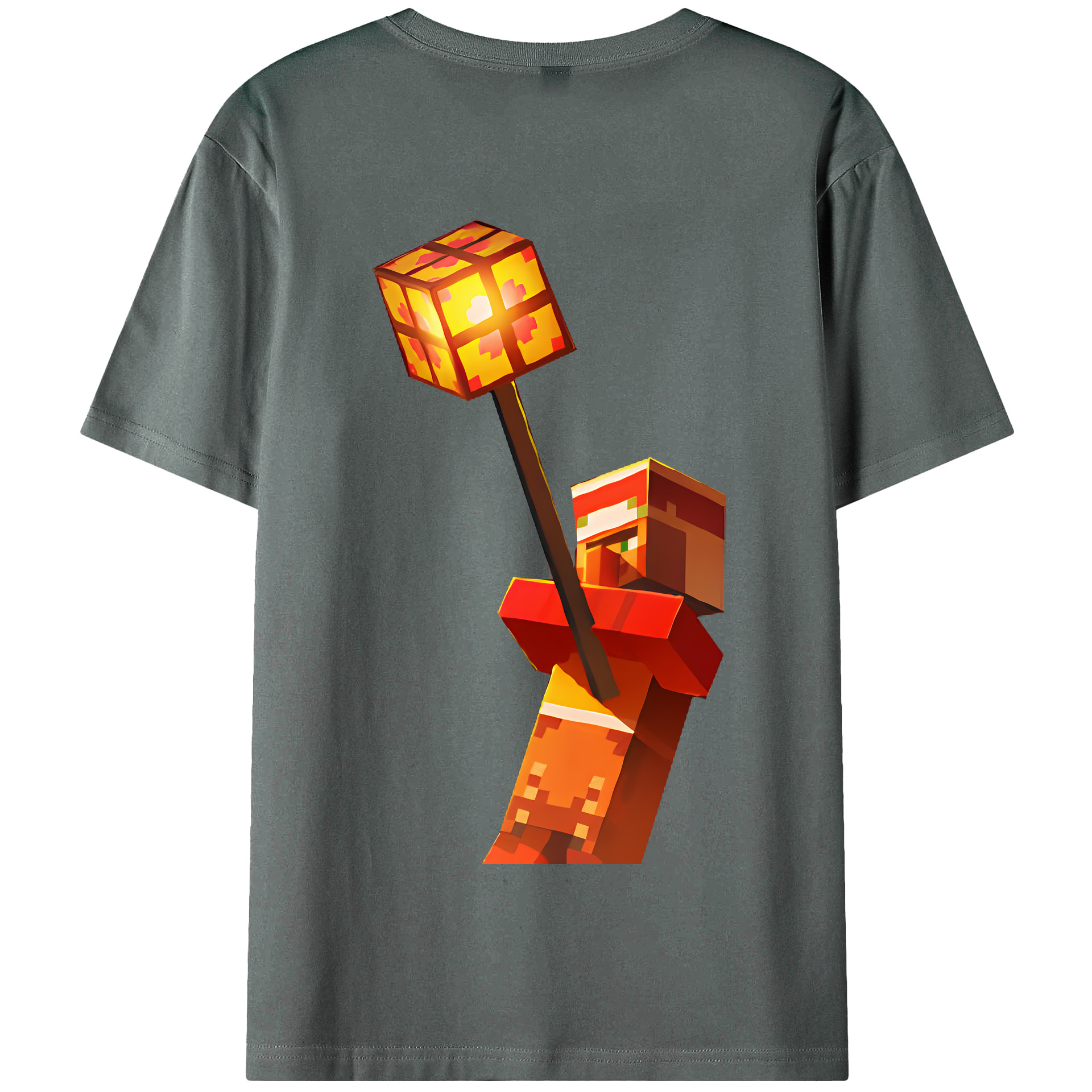 （画像用） マインクラフト ブロックの世界 Minecraft MC Block world 綿100％半袖Tシャツ（背面プリント）